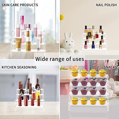 Coolzon Acrylic Dispaly Stand 4Tier,Clear Acrylic Display Riser Stands,Clear Acrylic Display Stand For Perfume Stand Organiser,Action Figures Holder,Collections,Pop Figures,Cupcake,Perfume,Nail Polish