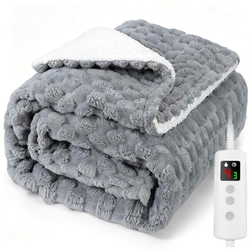 Image of Electric Throw Blanket, Heated Blanket 130x160cm for Sofa /Bed, Silver Grey