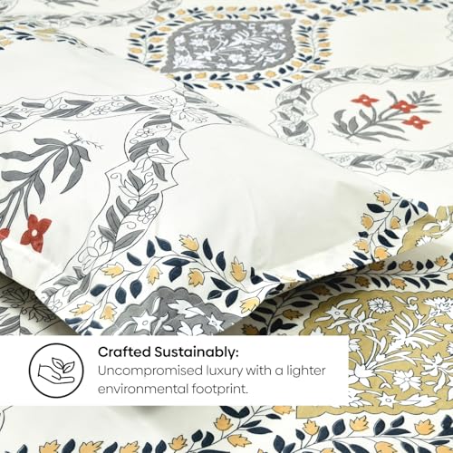 Image of Rivermoor 200 TC Ultrasoft Bedsheet for Double Bed | Queen Size Bed Sheet with 2 Pillow Covers | Floral Print White | 88 x 96 Inches | Breathable & Hypoallergenic