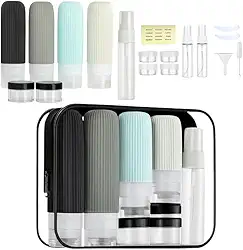 Kit para viagem luxo 17 Peças organizador mala Frascos potes necessaire silicone creme dispenser shampoo (Preto)