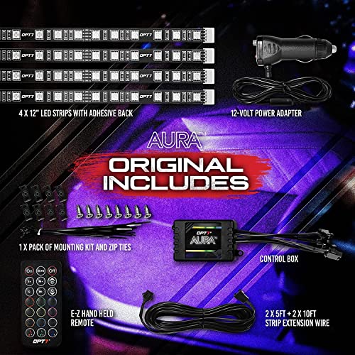 Opt7 Aura Interior Car Lights Led Strip Kit-16+ Smart-Color, Soundsync, Show Patterns, And Remote-Accent Underdash Footwell Floor, 4Pc Single Row #TOP4