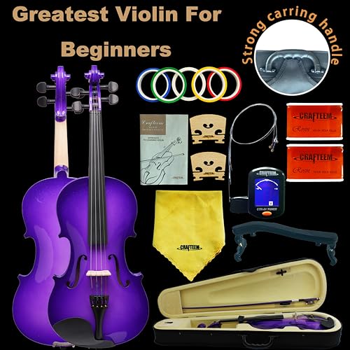 image for Crafteem 4/4 Full Size Fiddle Purple Colored Premium Violin Outfit for