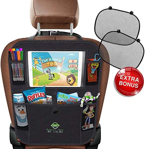 Car Backseat Organizer Tablet/Ipad Holder Up To 11" For Kids and Toddlers, Multipurpose Use - Kids Kick Mat, Auto Back Seat Protector, Car Organizer | Bonus: 2 Window Sun Shades - Road Trip Essentials