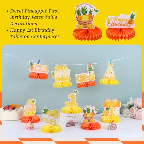 Image of 9pcs Summer Tropical Pineapple First Birthday Honeycomb Centerpieces Sweet One Pineapple Party Table Decorations Party Like A Pineapple Table Topper Sign Centerpieces for Baby Shower 1st Birthday