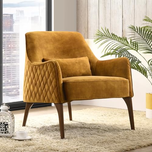 Image of Lakdi The Furniture Co. Modern Home & Living Room Lounge Chair Furniture |Velvet Upholstered Lounge Accent Chair | Internal Structure Made in Solid Wood |Teak Wood Base|- (151851280)