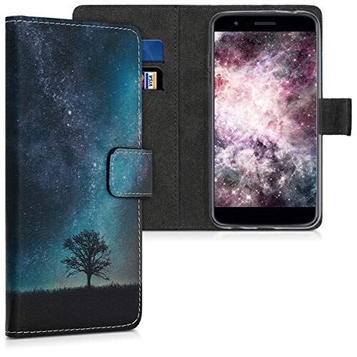 kwmobile Funda Compatible con LG K11 / K11+ / K10 (2018) - Carcasa de Cuero sintético árbol y Estrellas - con Tarjetero