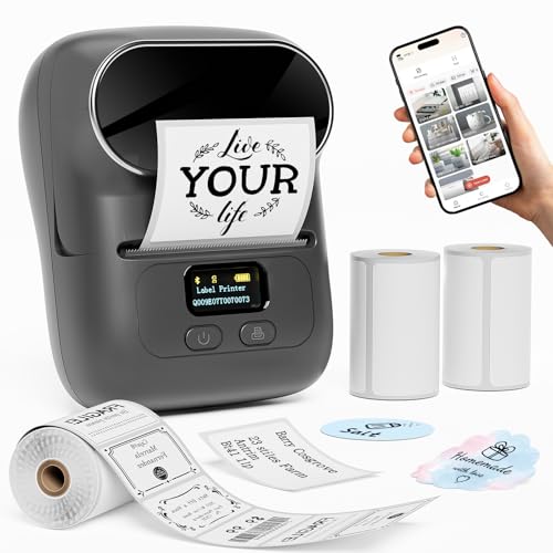 M110 Label Maker,Upgraded Bluetooth Thermal Label Printer for Android/iOS,Waterproof Label Maker Machine for Small Business,Clothing,Jewellery,Retail,Barcode,logo,Grey,3 Roll of Labels