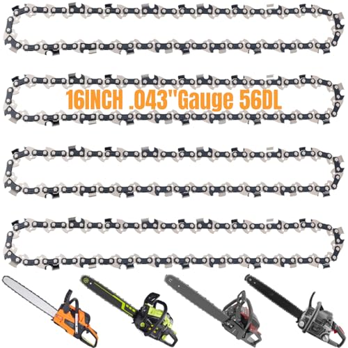 Eyoloty 4-Pack 16 inch Chainsaw Chain for 16"(40cm) Bar, 56 Drive Links, 3/8" LP Pitch, 0.043" Gauge, Replacement Chain fits for Dewalt,Dolmar,Echo,Ego,Makita,Greenworks,Husqvarna and Morer