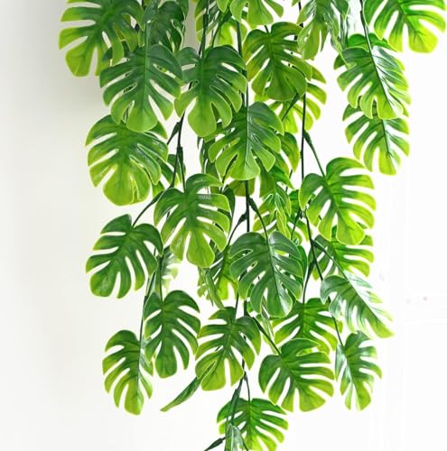Image of Dekorly Artificial Vines Fake Greenery Garland Willow Leaves Faux Hanging Plants Trailing Weeping Ivy Drooping Hanging Vines Faux Plants Realistic (Design-F, 65CM)