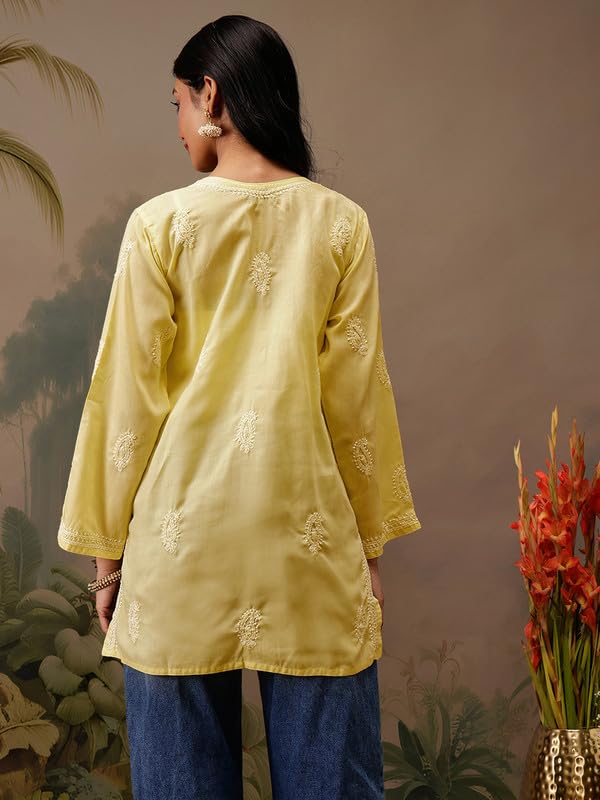 Image of Ada Hand Embroidered Lucknowi Chikankari Cotton Top for Women A911459