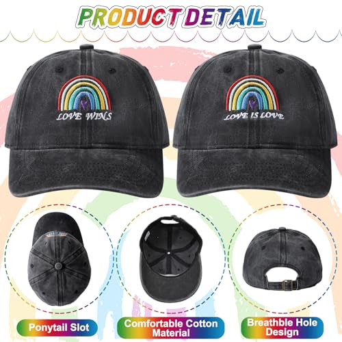 Image of Eurzom 2 Pcs LGBT Pride Baseball Hats Rainbow Embroidered Love Wins Cap Adjustable Gay Pride Month Rainbow Hat for Men Women