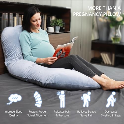 Image of MOON PARK Pregnancy Pillows for Sleeping - Non Compressed Packaging, U Shaped Full Body Maternity Pillow with Removable Cover - Support for Back, Legs, Belly, HIPS - 57 Inch - Grey