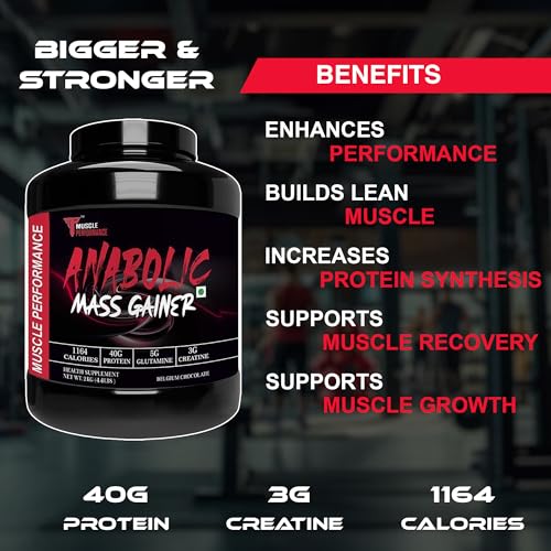 Image of Anabolic Mass Gainer, 2kg, Belgium Chocolate | High Protein Carbs, With Creatine, BCAA & Glutamine, Digestive Enzymes, For Muscle Gain & Fast Growth