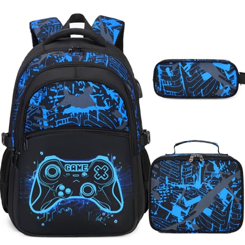 DIGOBAY Boys Backpack for School, Luminous Gamer Backpack with Lunch Box