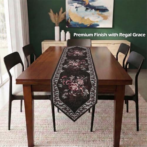 Image of Kuber Industries 72x13 Inch Large Cotton Table Runner for Party and Wedding | Centre and Dining Table Runner | Dazzle 102 Number Design - Brown