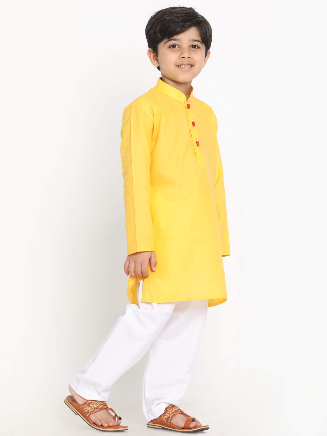 Jbn Creation Boys' Yellow Cotton Blend Kurta Pyjama And Cap Set (Jbnbk066Ywnpwhnc_20 White_2 3 Years)