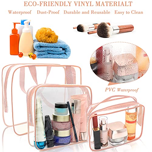 Apreuty Clear Makeup Bags, Tsa Approved 6 Pcs Cosmetic Makeup Bags Set Clear Pvc With Zipper Handle Portable Travel Luggage Pouch Airport Airline Vacation Organization (Pink) #TOP2
