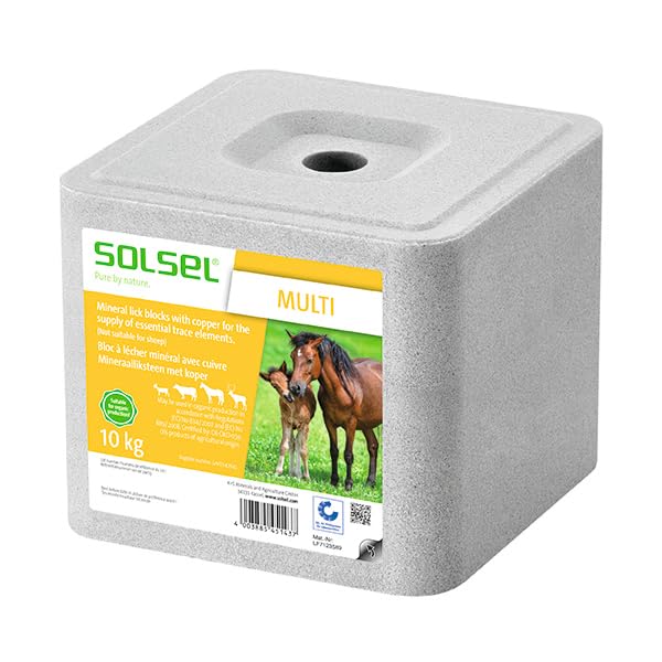 SOLSEL Leckstein Multi 10kg mit Kupfer | Mineralstoffquelle für Rinder Pferde Ziegen Wild | Spurenelemente für optimale Tiergesundheit