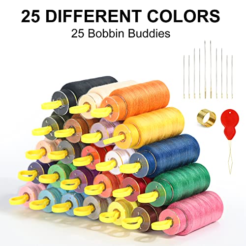 Kemixjia 50Pcs Bobbins Sewing Threads Kit, 400 Yards Per Spools, 25 Colors, Polyester Thread With Bobbin Buddies For Hand & Machine Sewing #TOP4