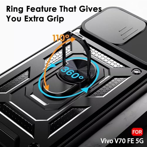Image of AIBEX Back Cover Compatible for Vivo V70 FE 5G | D10 Tough Armor Case | Sliding Camera Shield | 360 Protection | Kickstand Ring Holder | Military-Grade Bumper Case