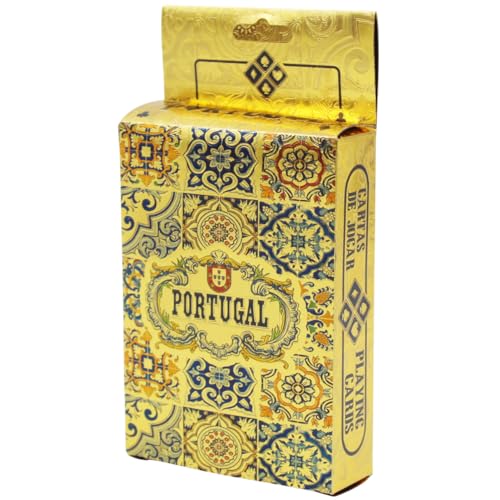 Baraja de cartas plásticas doradas Portugal diseño azulejo miniatura 2