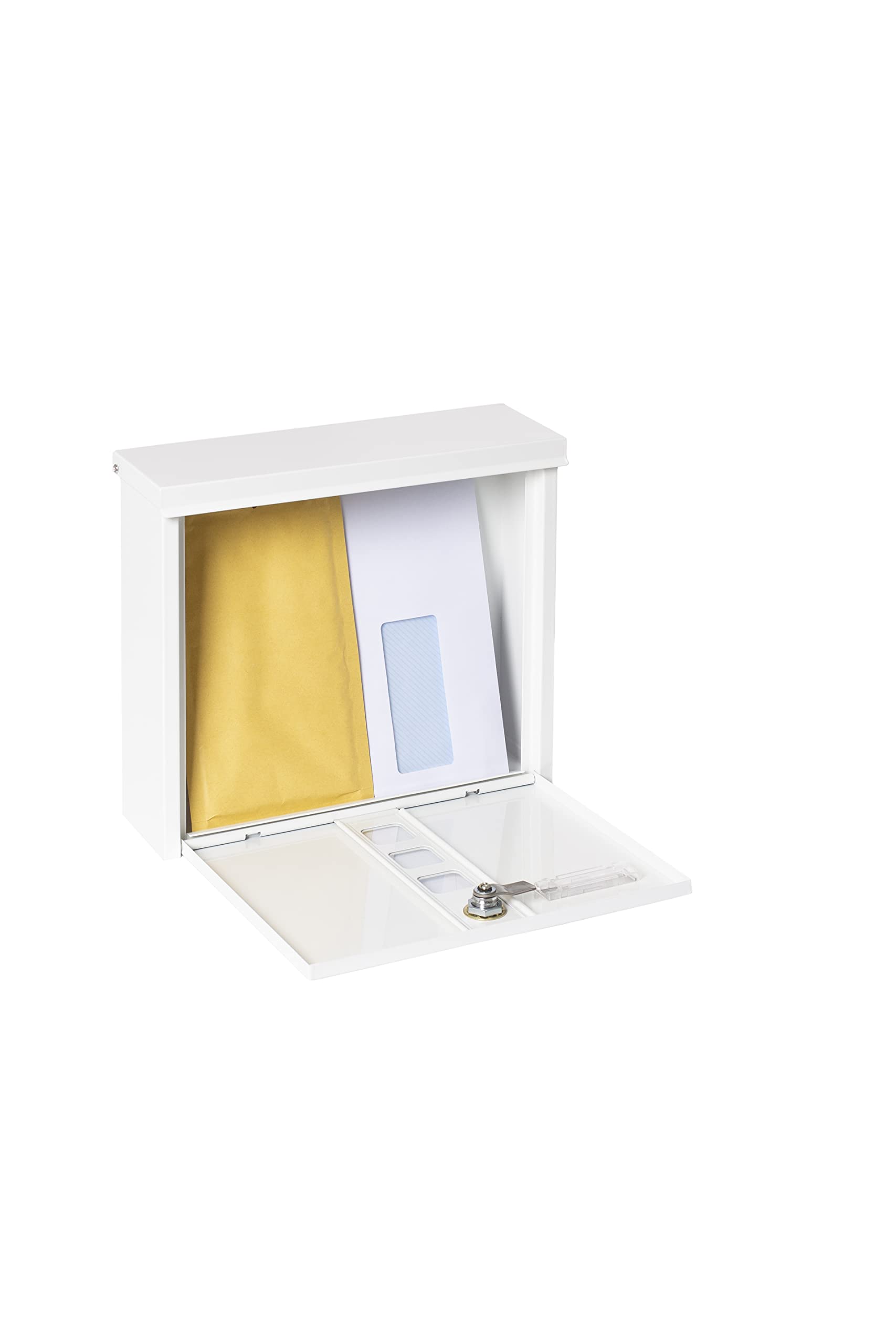 ARREGUI Chance E7101 Cassetta Postale in Acciaio, Formato M (DIN A4), Cassetta della Posta con Serratura Coperta e Portanome, Facile de Montare, Bianco