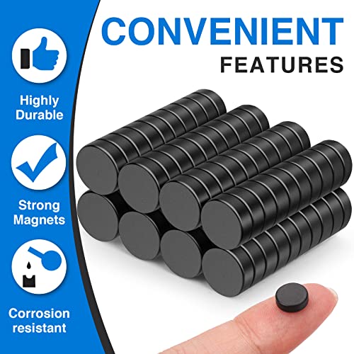 Image of TRYMAG Small Black 8x3mm Disc Magnets, 80Pcs Strong Rare Earth Tiny Black Round Button Magnets for Fridge, Whiteboard, Billboard, Hobbies, Office, DIY