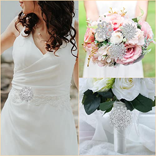 Meedoz Crystal Rhinestone Flower Brooch Pin Set For Women Diy Wedding Party Bouquet Kit Applique Embellishment Craft Decor (Silver 12Pcs) #TOP4