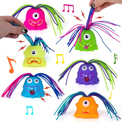 Hair Pulling Screaming Monster Fidget Toys - Set of 6 - Halloween Monster Sensory Toys for Kids in Unique Colors and with 6 Different Sounds Each - Autism Sensory Toys for Kids Ages 3 4 5 6 7 8 9 10+