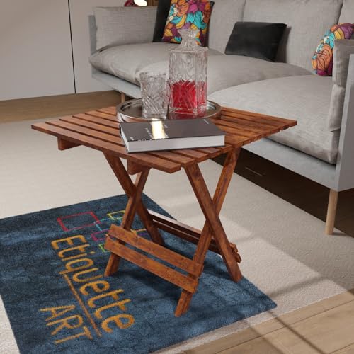 Image of ETIQUETTE ART Patio Folding Coffee Table /Tea Table,Outdoor Wooden Square Portable End Table /Picnic Table for Camping & Dining /Balcony and Garden Bistro Side Table (Walnut 20 Inch)