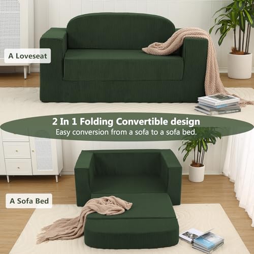 Sofá cama plegable de pana verde para recibir invitados en apartamentos compactos 8