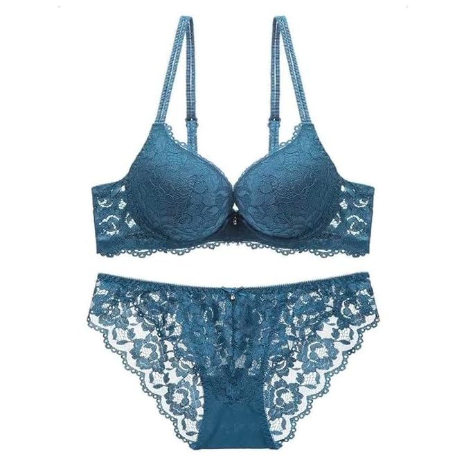Image of Foxline Women's Lace Push Up Underwired Solid Lingerie Set