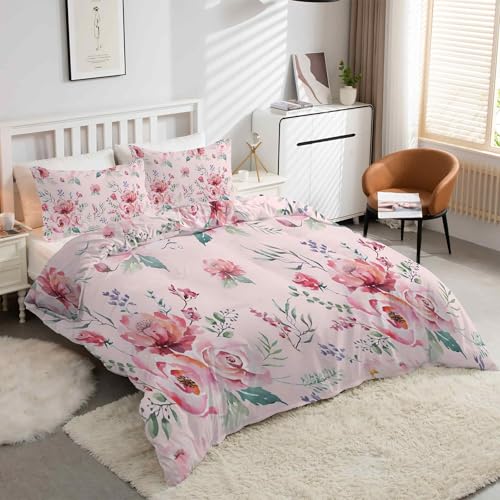 Housse de couette 200x200 fleurs rose en microfibre douce zippée - 2