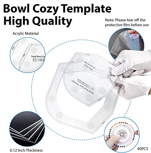 365Home Bowl Cozy Template 3 Sizes, Bowl Cozy Pattern Template, Bowl Cozy Template Cutting Ruler Set With 40 Pcs Of Sewing Pin And Manual Instruction #TOP1