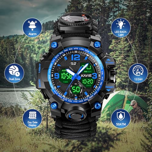 Smilkat Mens Tactical Survival Military Watch with Compass Paracord Band