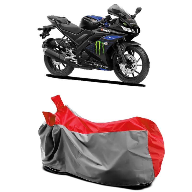 Image of DUFFEL-Two Wheeler Bike Body Cover Compatible for Yamaha YZF R15 V3 Bs6 Bs6 Heat Protectio /UV-Rays /Birds Dropping /DustProof /Waterproof All Variants [Gray Red]