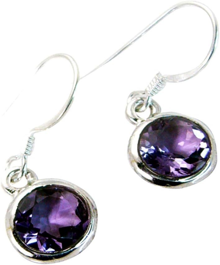 Real Amethyst Earrings For Women Silver Fashion Round Astrological Long Hook Jewelry February