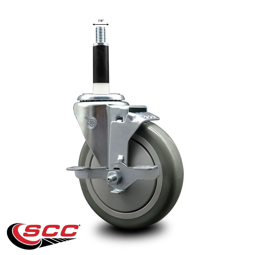 Polyurethane Expanding Stem Swivel Caster with 5 Inch Gray Wheel and 7/8