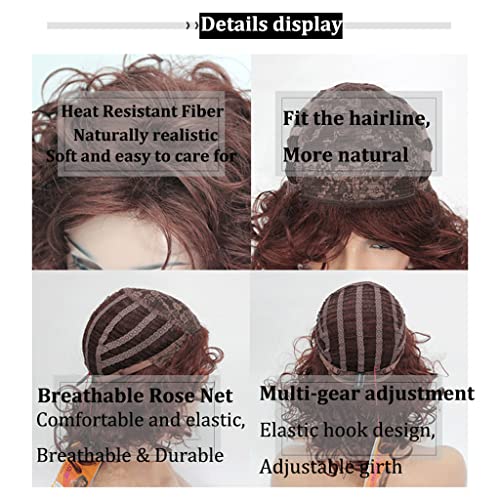Perucas de cabelo curto encaracolado para mulheres castanho escuro peruca ondulada curta encaracolad