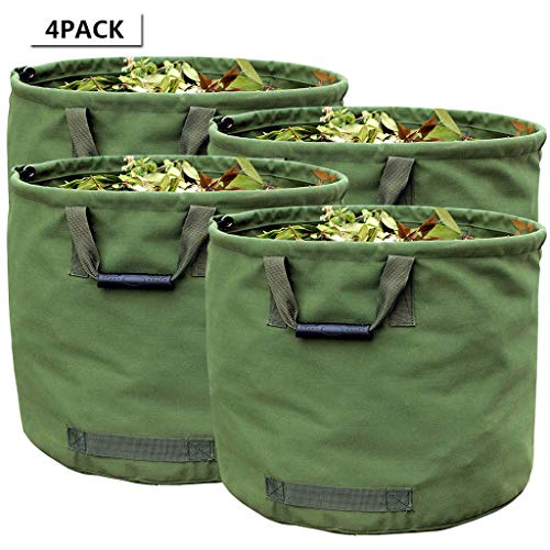 WHT 4 x Saco Plegable Jardin de 125L Resistentes con Asas, Bolsa de Jardin Verde con Tela Militar de Lona (H45.7 cm, D55.8 cm)