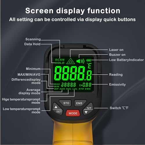 Surpeer 7D-5 Infrared Thermometer High Temperature Gun -58℉~2552℉, 30:1 Distance Ratio, Digital Laser Ir Temp Gun thumb #3