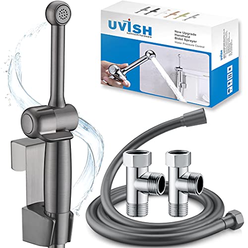 Bidet Sprayer Uvish Bidet Attachment for Toilet UK Handheld Bidet Spray Muslim Shower with Hose for Bathroom, Baby Cloth Diaper, Personal Hygiene, Solid Brass Bum Cleaner (Rust-Proof Grey)