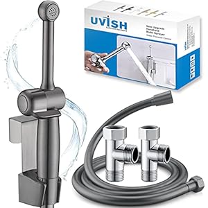 Bidet Handbrause Toilette, Uvish Bad Bidet für Bidet Armaturen WC mit G1/2″ Ventil und eine G3/8″ Toilette Adapte Waschen langlebiges Messing Bidet Windel Dusche Wasserspar, Edelstahl Schwarz