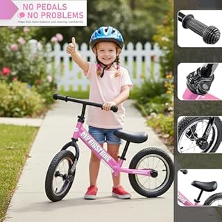 Crystals 12" Kids Balance Bike – Lightweight No Pedal Training Bicycle for 2-6 Year Old Boys & Girls – Adjustable Seat & Handlebar – Toddler Walking & Running Bike – EVA Tyres (My First Bike, PINK)