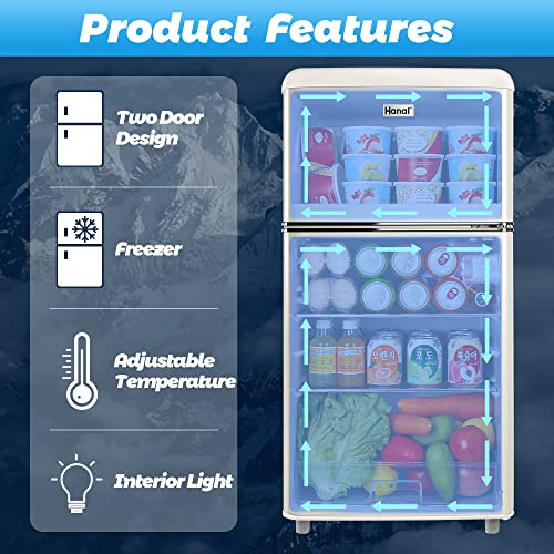 Wanai 3.2 Cu.ft Mini Fridge Compact Refrigerator With Freezer,7 Level Adjustable Thermostat Removable Shelves Small Refrigerator For Office Dorm Apartment Cream #TOP1