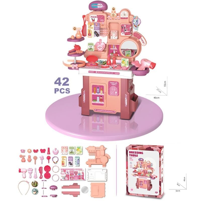 ZentroNest 42-Piece Kids Vanity Makeup Pretend Play Set Fashion Beauty Toy Table for Girls Role Play Beauty Salon Toy 2