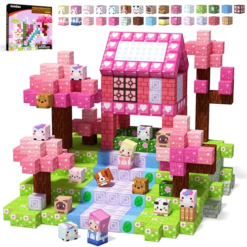 GobiDex Blocos de construção magnéticos de 100 peças - blocos de unicórnio, brinquedo de construção educacional para meninas, brinquedo de princesa para meninos e meninas de 3-4, 5-6, 7-8, 9-10 anos