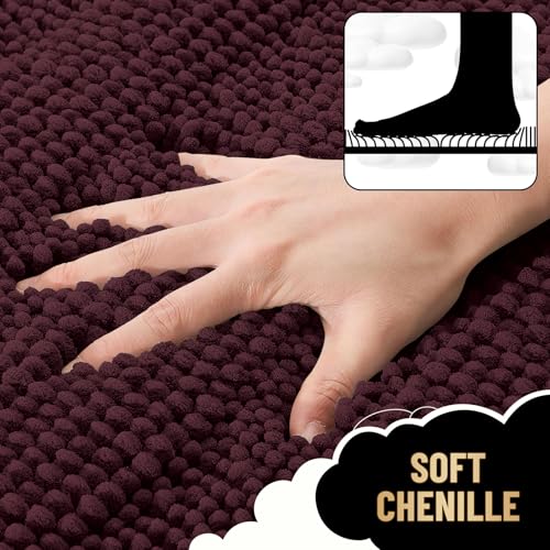 Image of OLANLY Thick Bathroom Rugs 30x20, Extra Soft Absorbent Chenille Striped Bath Rugs, Rubber Backing, Machine Wash Dry, Bath Mats for Bathroom Floor, Tub and Shower, Home Decor Accessories, Black Cherry