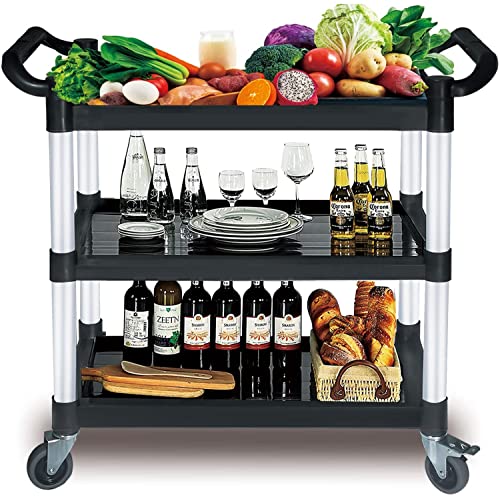 Lkfdfia Utility Carts With Wheels, 3-Tier Rolling Cart 510 Lbs Capacity Food Cart Heavy Duty Service Cart With Lockable Wheels And Rubber Hammer For Kitchen, Office, Warehouse #TOP6