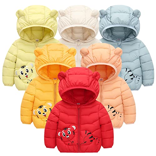 Baby Boy Winter Jacket Down Cotton Windproof Warm Winter Coats Zipper Cartoon Tiger Prints Bear (Light Blue, 3-4 Years)3